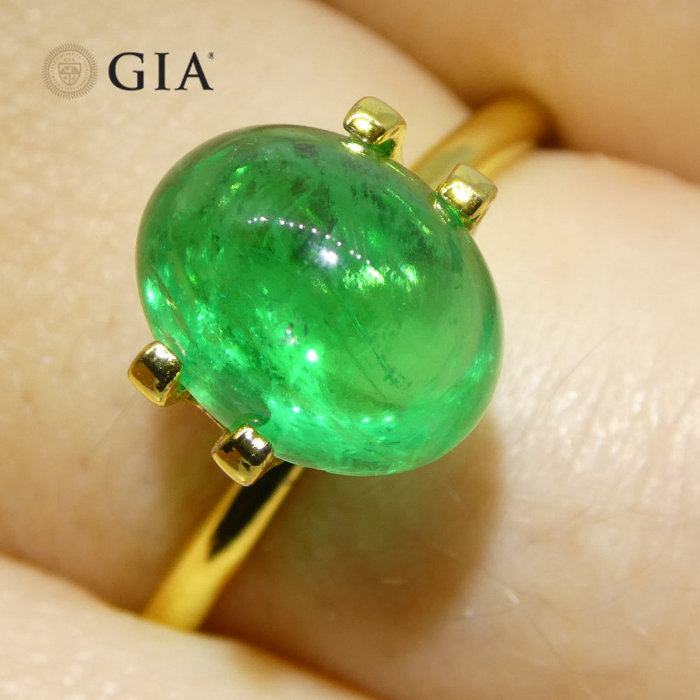 3.29ct Oval Double Cabochon Green Emerald GIA Certified Russia (F1) - Skyjems Wholesale Gemstones