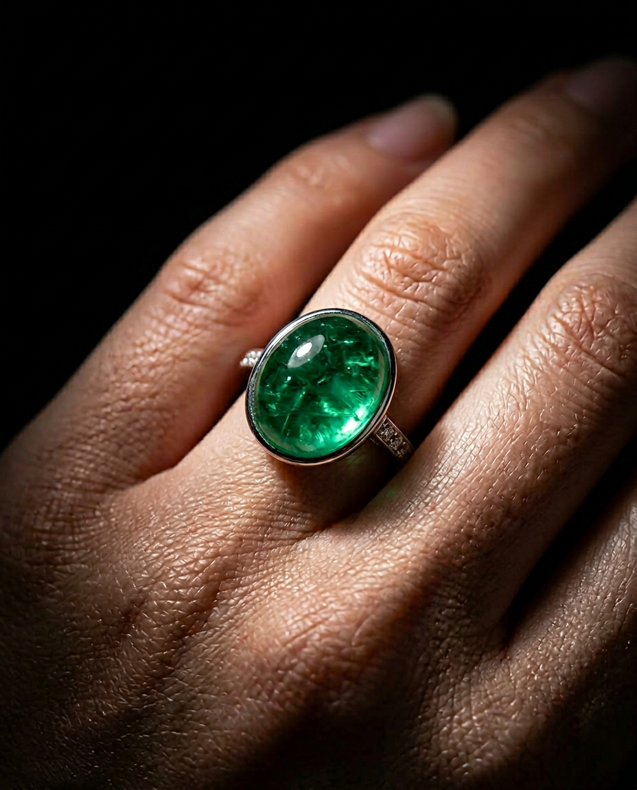 3.29ct Green Russian Emerald Oval Double Cabochon, GIA Certified Natural Beryl from SkyJems Gemstones