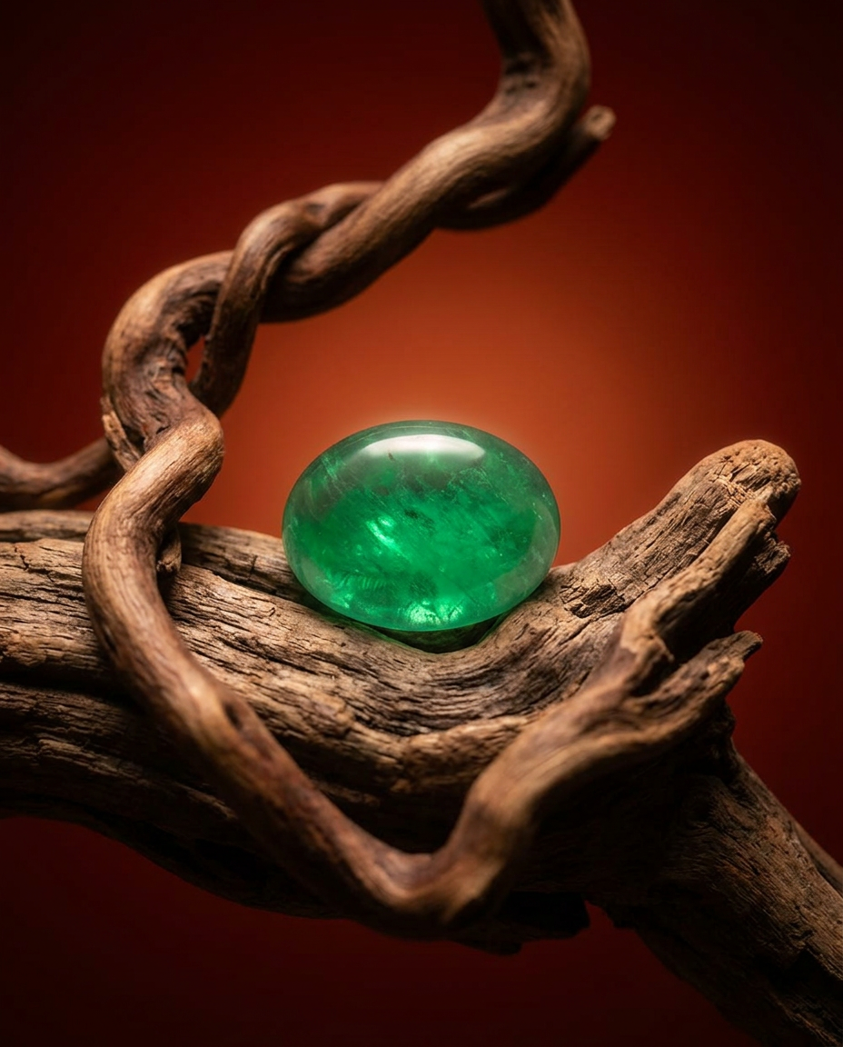3.29ct oval double cabochon green emerald, vivid green, GIA certified — Skyjems