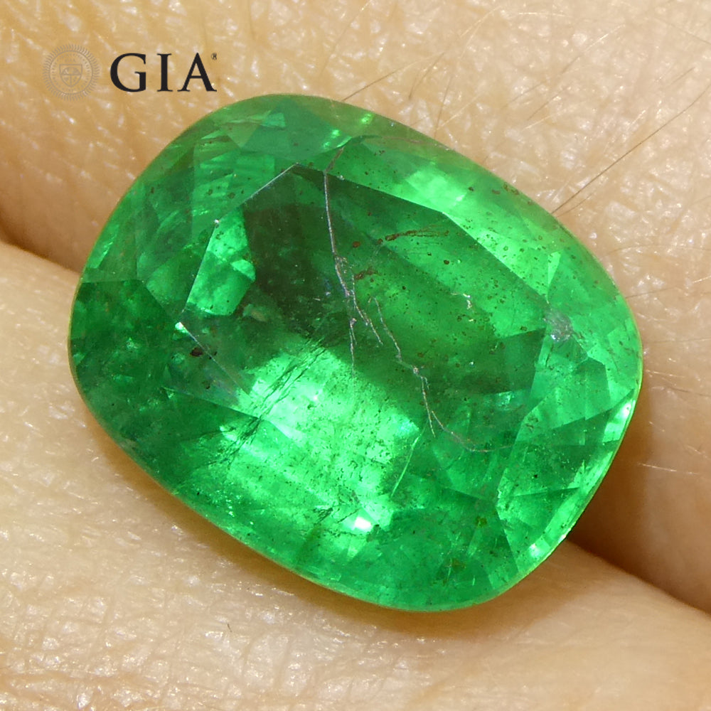 Zambian 5.03 ct Green Cushion Emerald, GIA Certified Natural Beryl Gemstone by SkyJems Canada