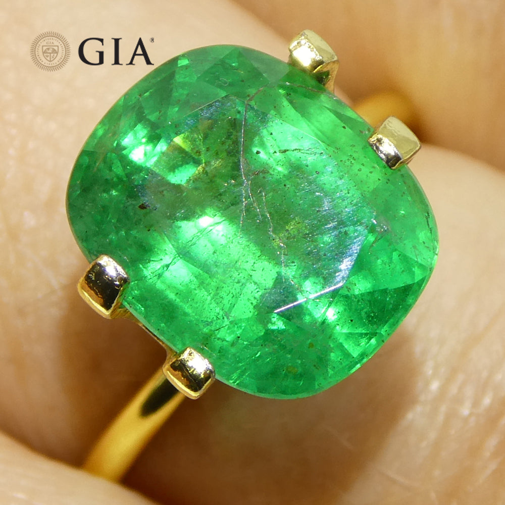 Zambian 5.03 ct Green Cushion Emerald, GIA Certified Natural Beryl Gemstone by SkyJems Canada