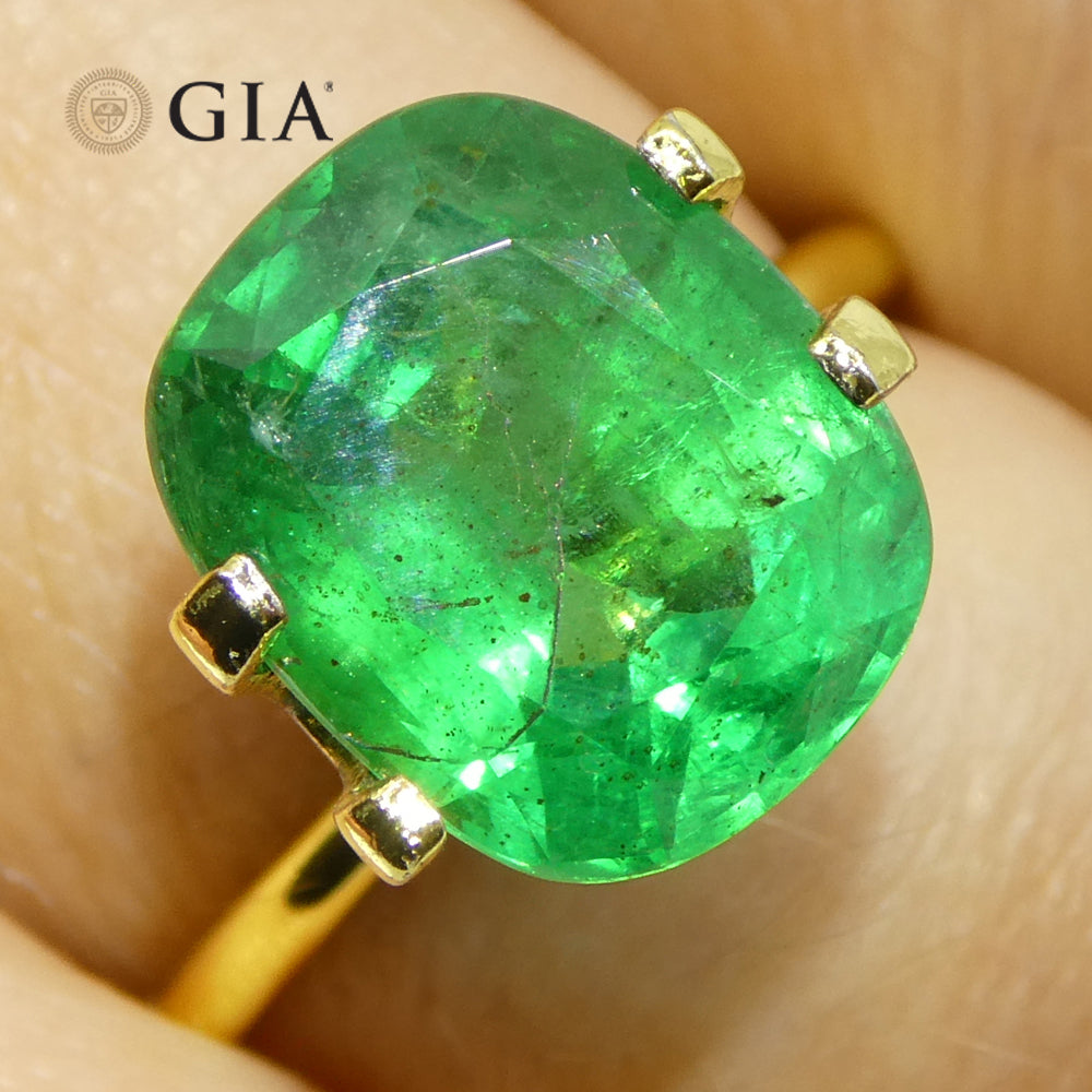 Zambian 5.03 ct Green Cushion Emerald, GIA Certified Natural Beryl Gemstone by SkyJems Canada