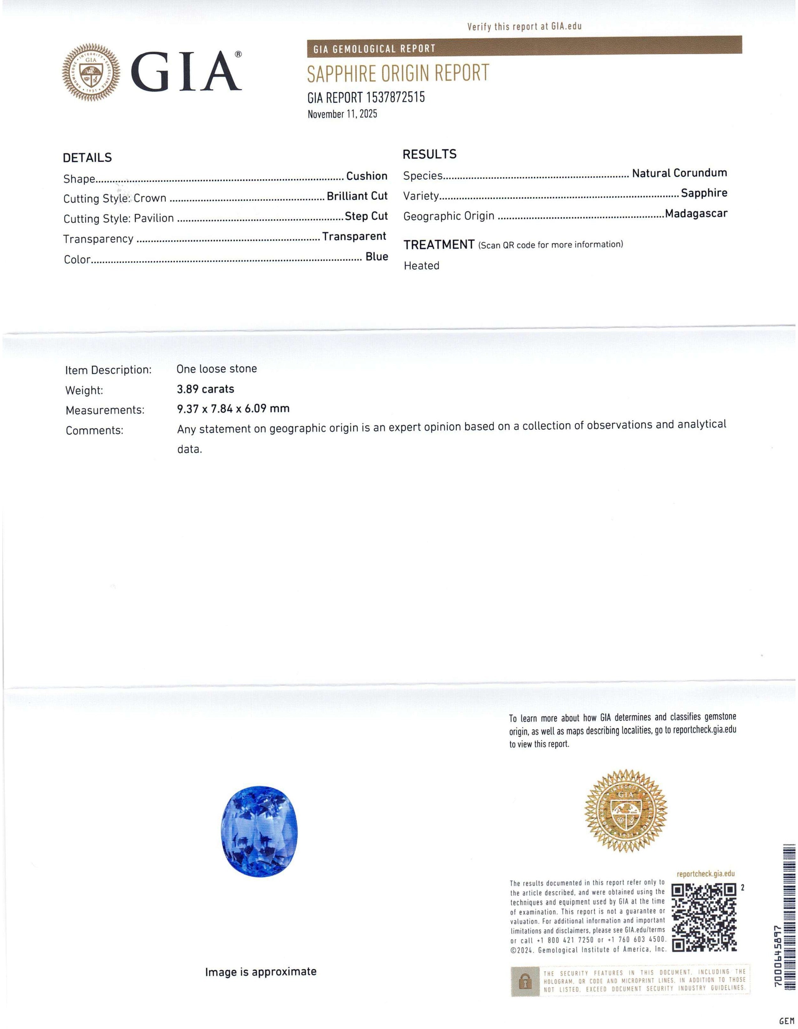 3.89ct Oval Blue Sapphire, Diamond Pendant set in Platinum, GIA Certified Madagascar - Skyjems Wholesale Gemstones