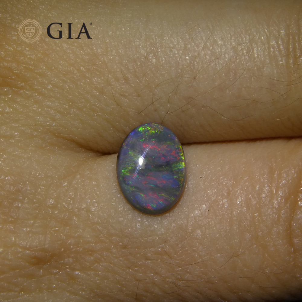 1.42ct Australian Black Opal Cabochon with Play of Color, GIA Certified Natural Gemstone by SkyJems