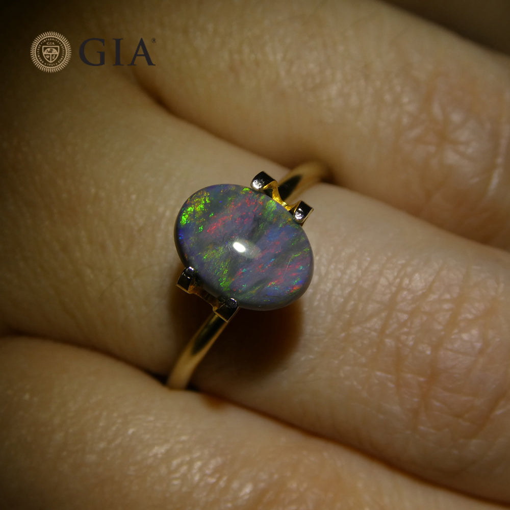 1.42ct Australian Black Opal Cabochon with Play of Color, GIA Certified Natural Gemstone by SkyJems