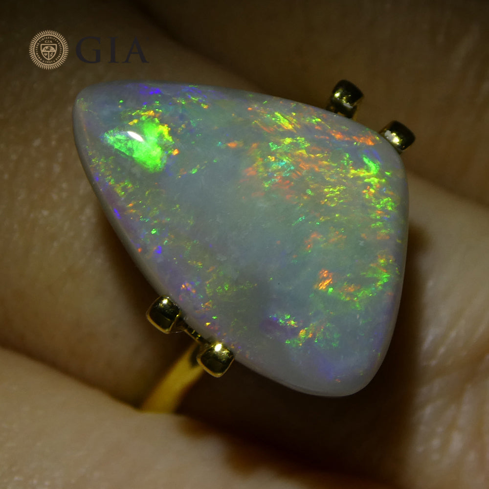 SkyJems 6.39ct Freeform Gray Australian Opal with GIA Certification, Natural Gemstone with Vibrant Play of Colour