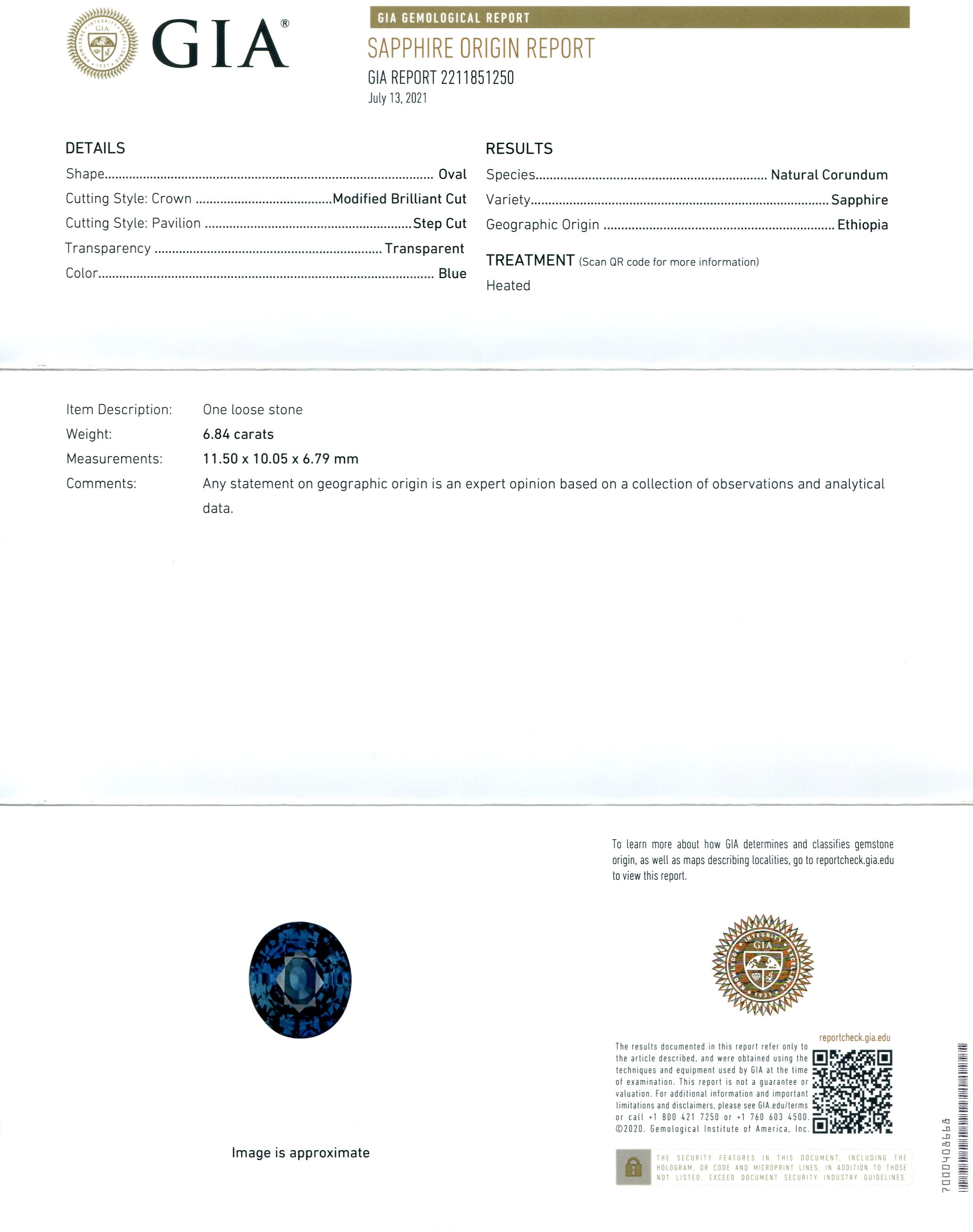6.84ct Oval Teal Blue Mermaid Sapphire GIA Certified Ethiopia - Skyjems Wholesale Gemstones