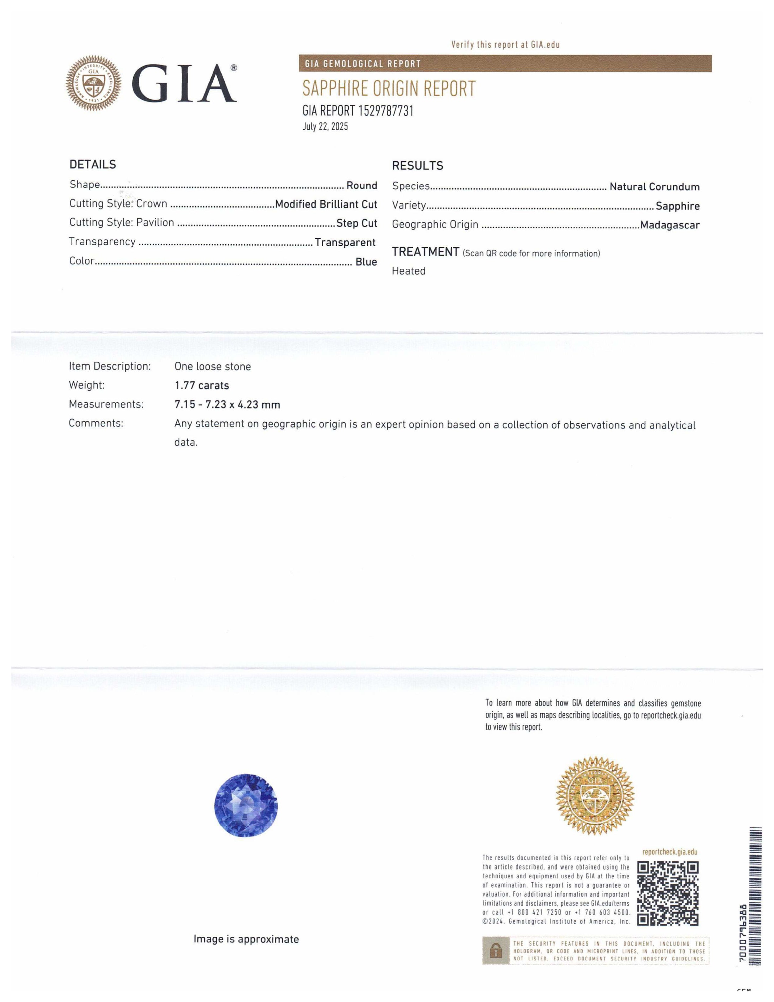 1.77ct Round Blue Sapphire GIA Certified Madagascar - Skyjems Wholesale Gemstones