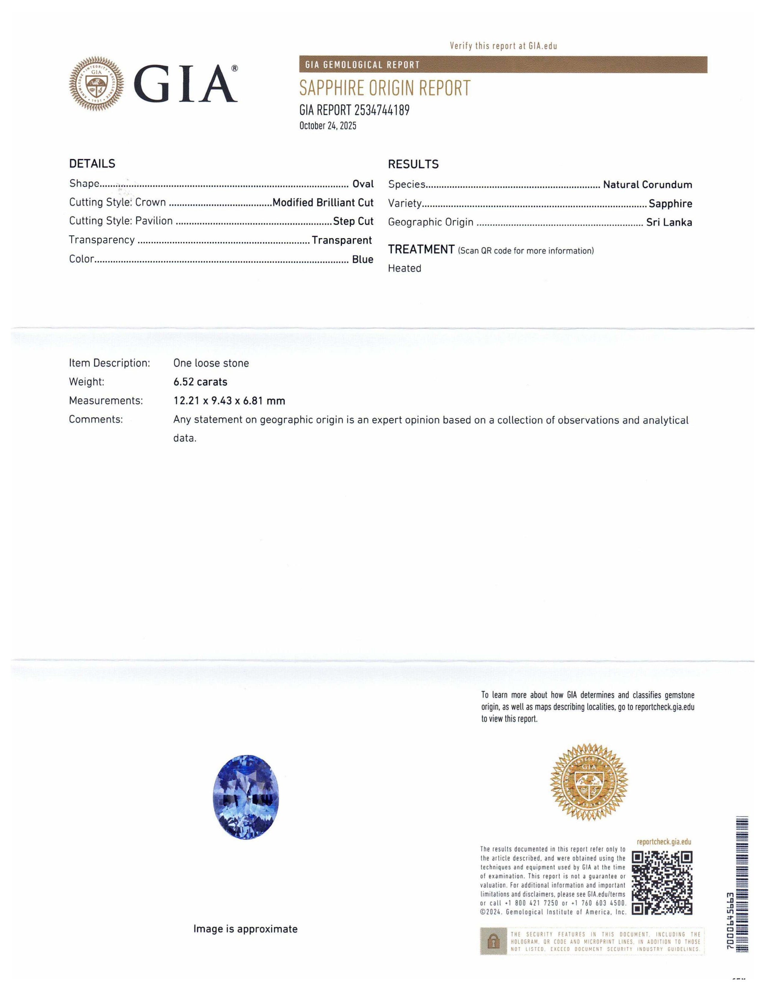 6.52ct Oval Blue Sapphire GIA Certified Sri Lanka - Skyjems Wholesale Gemstones