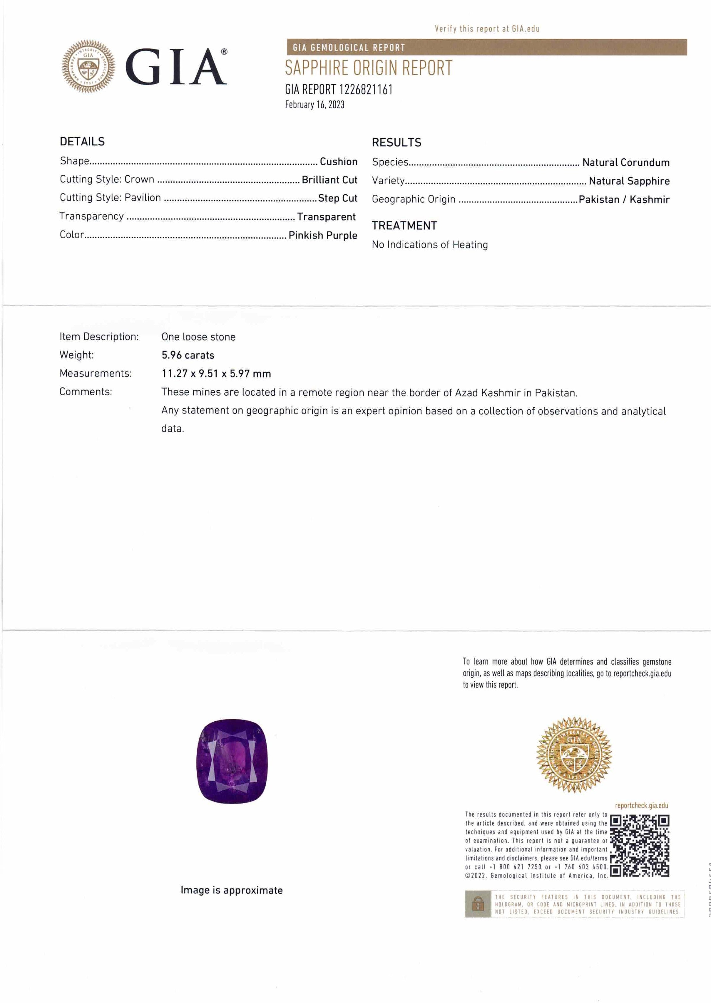 5.96ct Cushion Trapiche-Like Pinkish Purple Sapphire GIA Certified, Pakistan / Kasmir Unheated - Skyjems Wholesale Gemstones