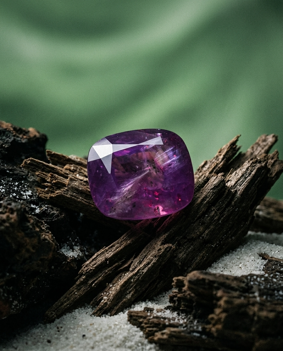 5.96ct cushion sapphire, pinkish purple, trapiche-like, unheated GIA certified — Skyjems