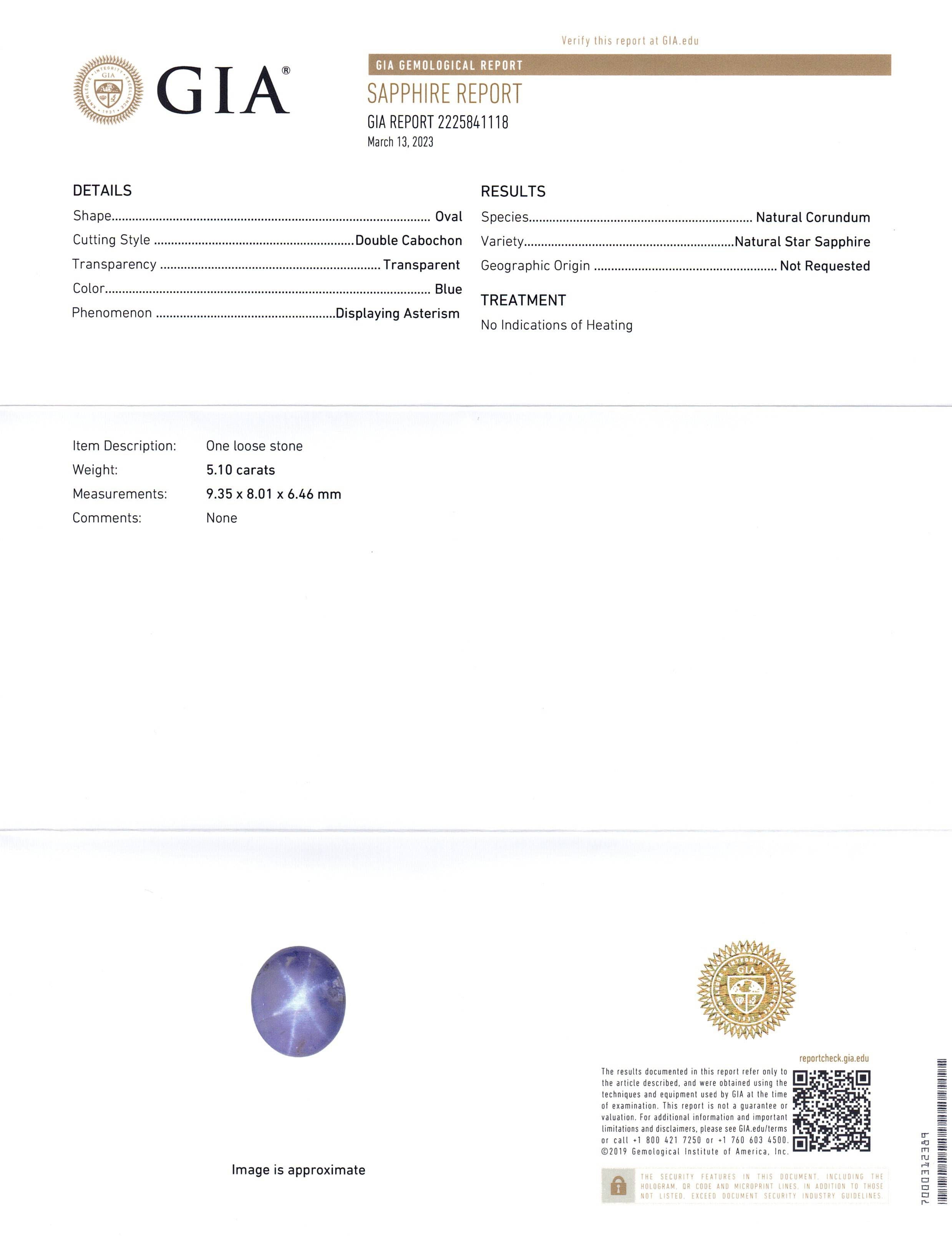 5.1ct Oval Cabochon Blue Star Sapphire GIA Certified - Skyjems Wholesale Gemstones