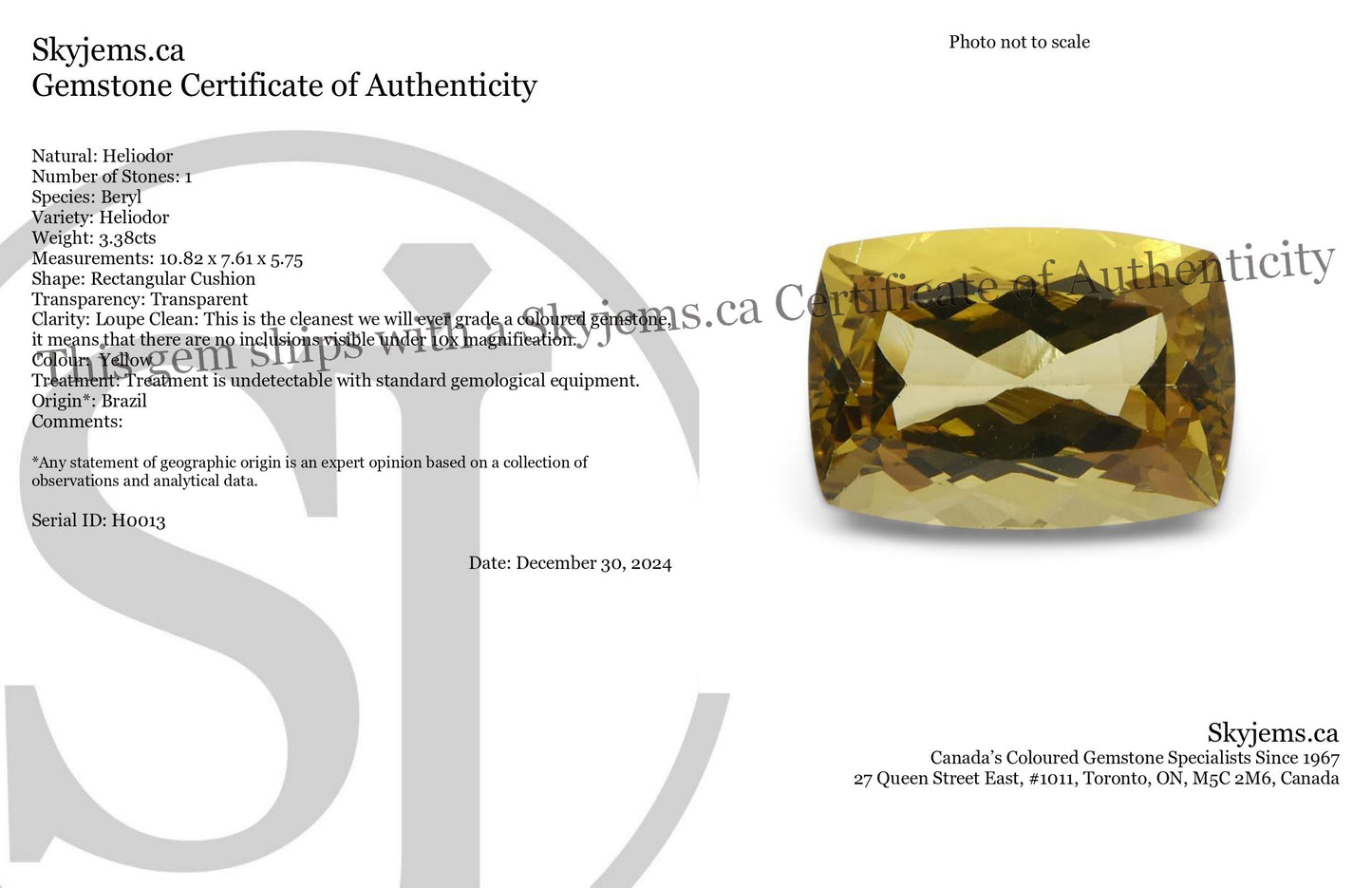 3.38ct Rectangular Cushion Heliodor, Golden Yellow Beryl - Skyjems Wholesale Gemstones