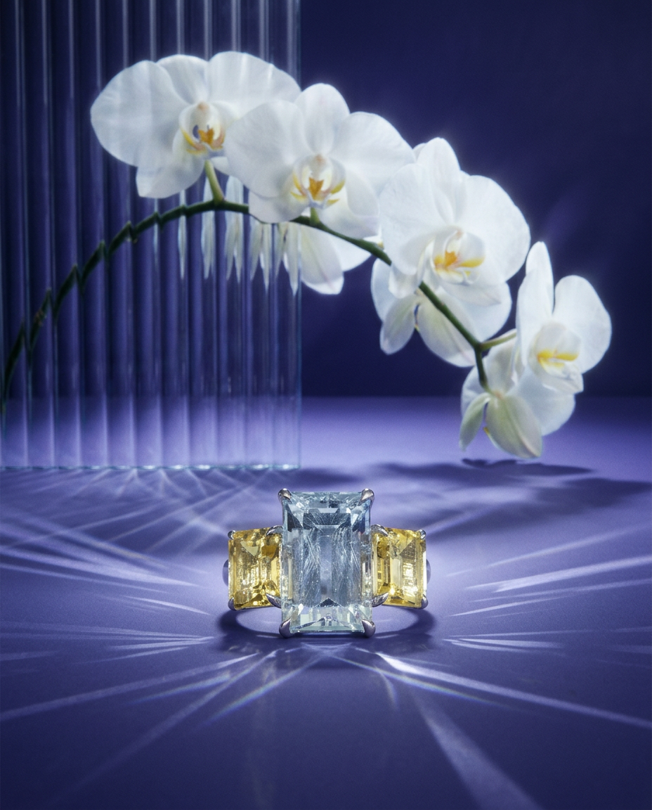 Luxurious 7ct Brazilian Aquamarine Heliodor Diamond Ring in 14k White Gold by SkyJems Canadian Jewelers