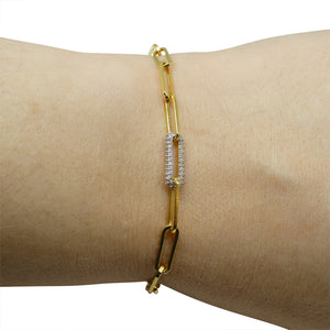 0.15ct Diamond 6.5" Paperclip Chain Bracelet set in 0.925 Yellow Gold Vermeil - Skyjems Wholesale Gemstones
