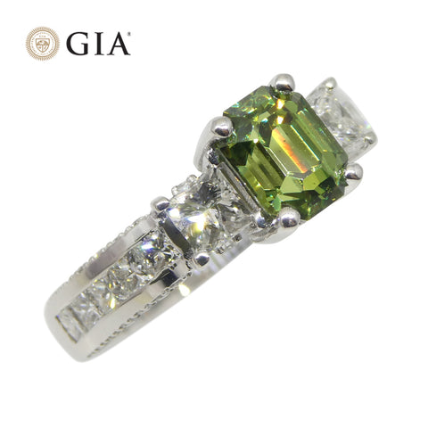 1.64ct Demantoid Garnet, Diamond Statement or Engagement Ring set in 14k White Gold, GIA Certified