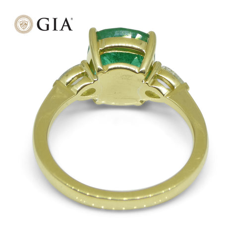 3.57ct Emerald, Diamond Statement or Engagement Ring set in 18k Yellow Gold, GIA Certified Zambia