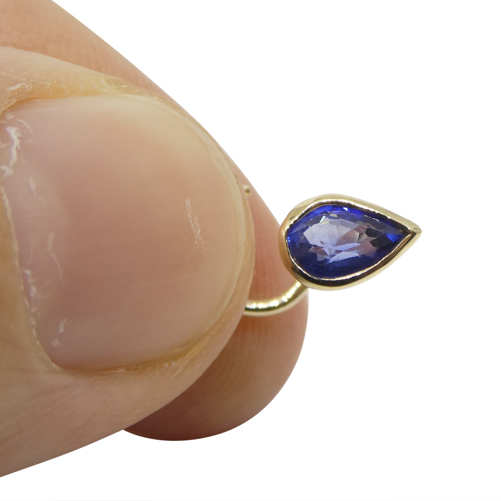0.40ct Pear Shape Blue Sapphire Nose Ring set in 14k Yellow Gold - Skyjems Wholesale Gemstones
