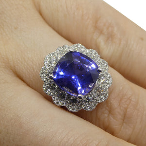 4.52ct Blue Sapphire, Diamond Engagement/Statement Ring in 18K White Gold, Unheated - Skyjems Wholesale Gemstones