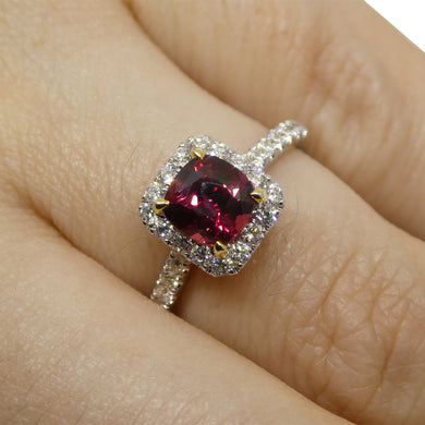 1.21ct Cushion Ruby, Diamond Engagement/Statement Ring in 18K White and Yellow Gold - Skyjems Wholesale Gemstones