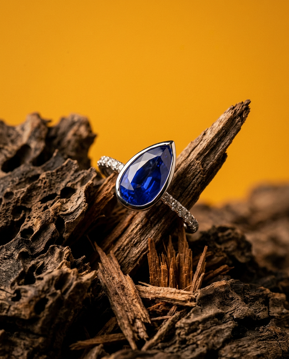 1.91ct Pear Blue Sapphire from Sri Lanka in 18k White Gold Diamond Engagement Ring by SkyJems