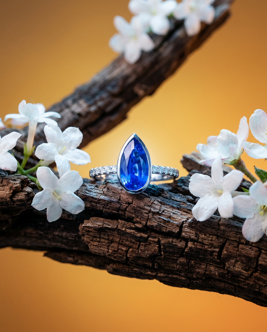 1.91ct Pear Blue Sapphire from Sri Lanka in 18k White Gold Diamond Engagement Ring by SkyJems