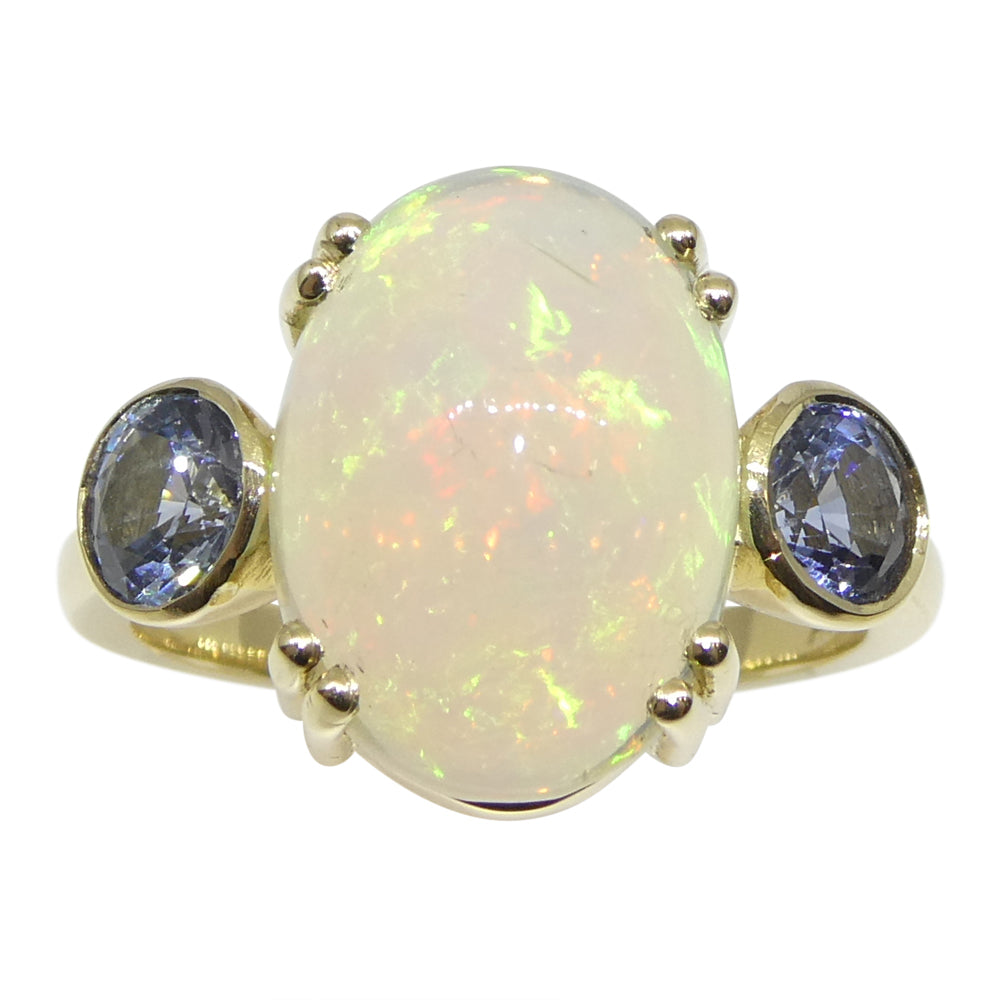 3.31ct Opal, Blue Sapphire Cocktail or Engagement Ring set in 14k Yellow Gold - Skyjems Wholesale Gemstones
