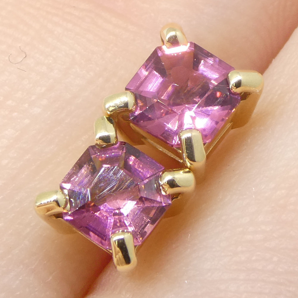 0.76ct Pair Asscher Cut Pink Tourmaline Stud Earrings set in 14k Yellow Gold - Skyjems Wholesale Gemstones