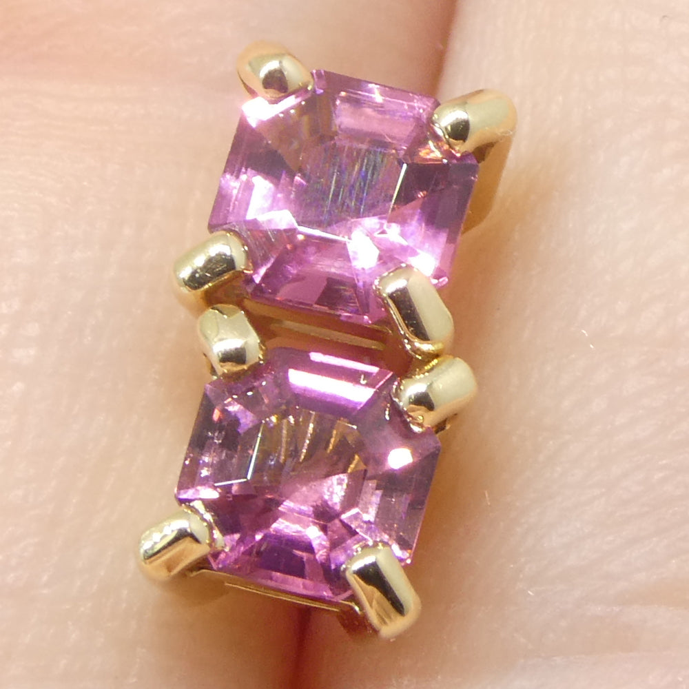 0.76ct Pair Asscher Cut Pink Tourmaline Stud Earrings set in 14k Yellow Gold - Skyjems Wholesale Gemstones