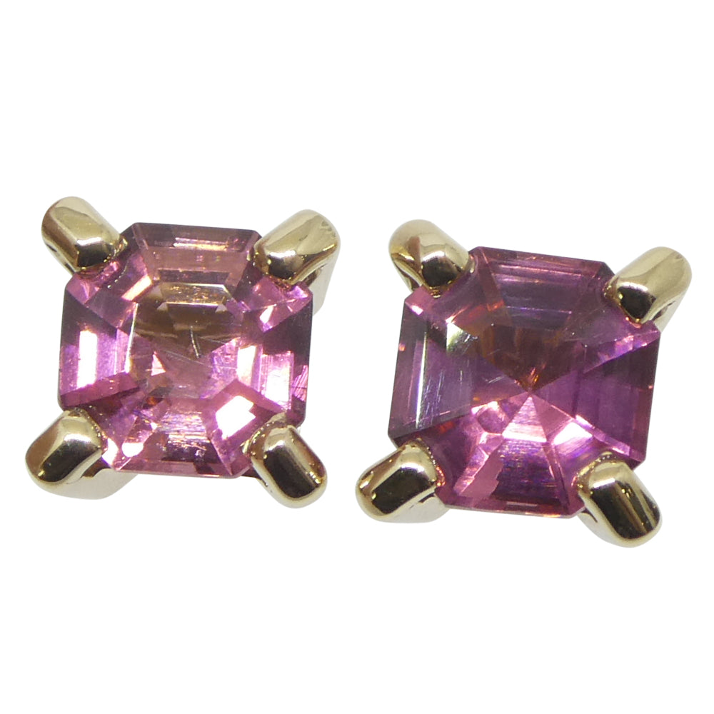 0.76ct Pair Asscher Cut Pink Tourmaline Stud Earrings set in 14k Yellow Gold - Skyjems Wholesale Gemstones