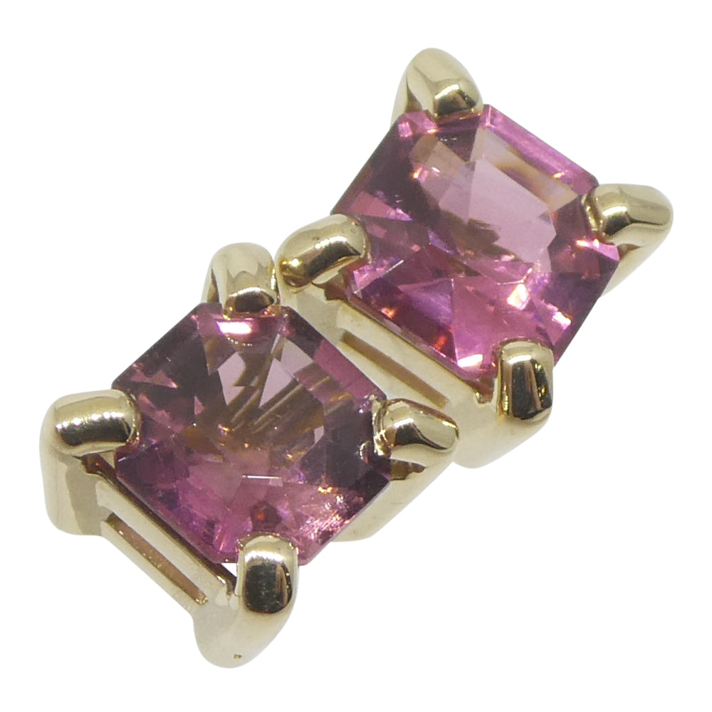 0.76ct Pair Asscher Cut Pink Tourmaline Stud Earrings set in 14k Yellow Gold - Skyjems Wholesale Gemstones