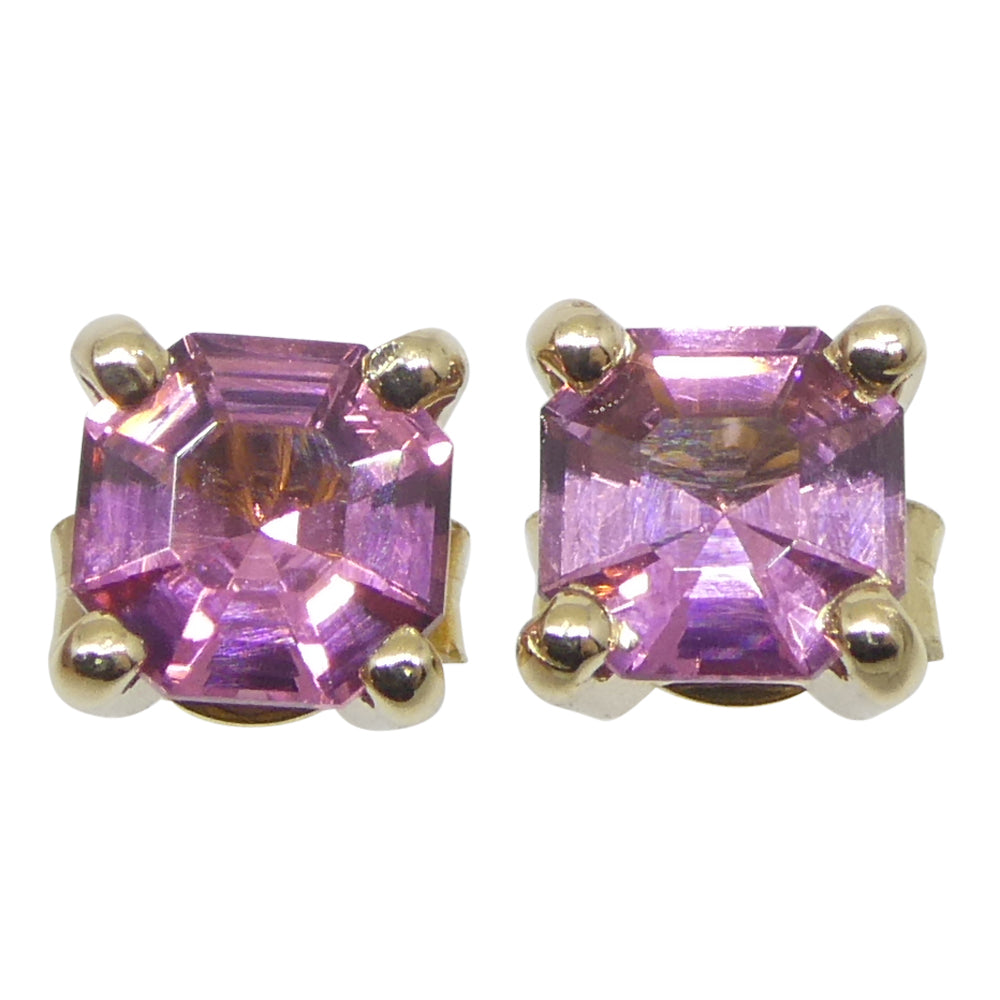 0.92ct Pair Asscher Cut Pink Tourmaline Stud Earrings set in 14k Yellow Gold - Skyjems Wholesale Gemstones
