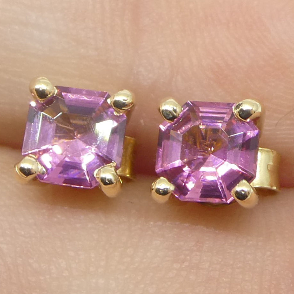 0.92ct Pair Asscher Cut Pink Tourmaline Stud Earrings set in 14k Yellow Gold - Skyjems Wholesale Gemstones