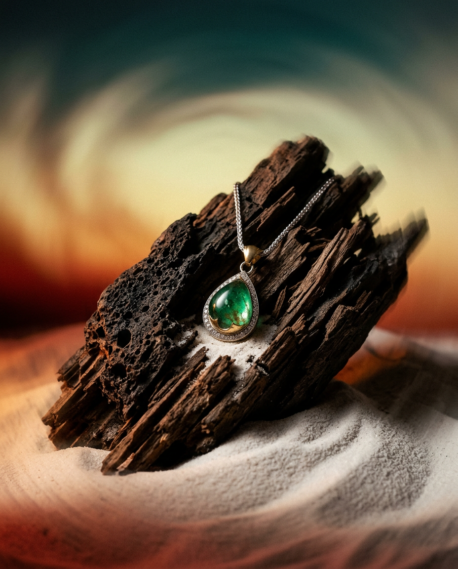 Luxurious 11.85ct Pear Emerald Diamond Pendant in 14k Two-Tone Gold by SkyJems Canadian Jewellers