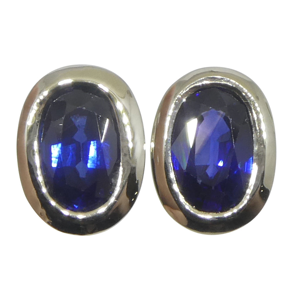 1.32ct Oval Blue Sapphire Stud Earrings set in 14k White Gold - Skyjems Wholesale Gemstones
