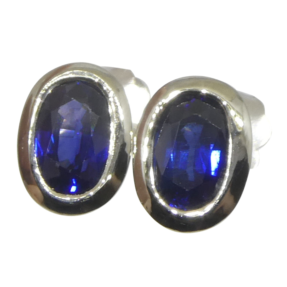 1.32ct Oval Blue Sapphire Stud Earrings set in 14k White Gold - Skyjems Wholesale Gemstones