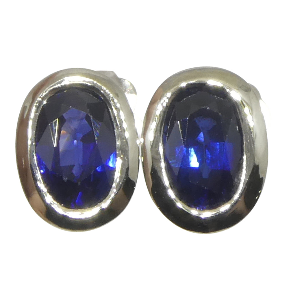 1.32ct Oval Blue Sapphire Stud Earrings set in 14k White Gold - Skyjems Wholesale Gemstones