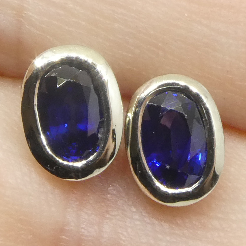 1.32ct Oval Blue Sapphire Stud Earrings set in 14k White Gold - Skyjems Wholesale Gemstones