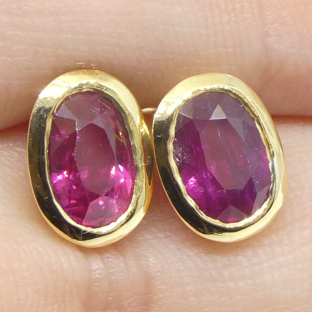 2.27ct Oval Red Ruby Stud Earrings set in 14k Yellow Gold - Skyjems Wholesale Gemstones