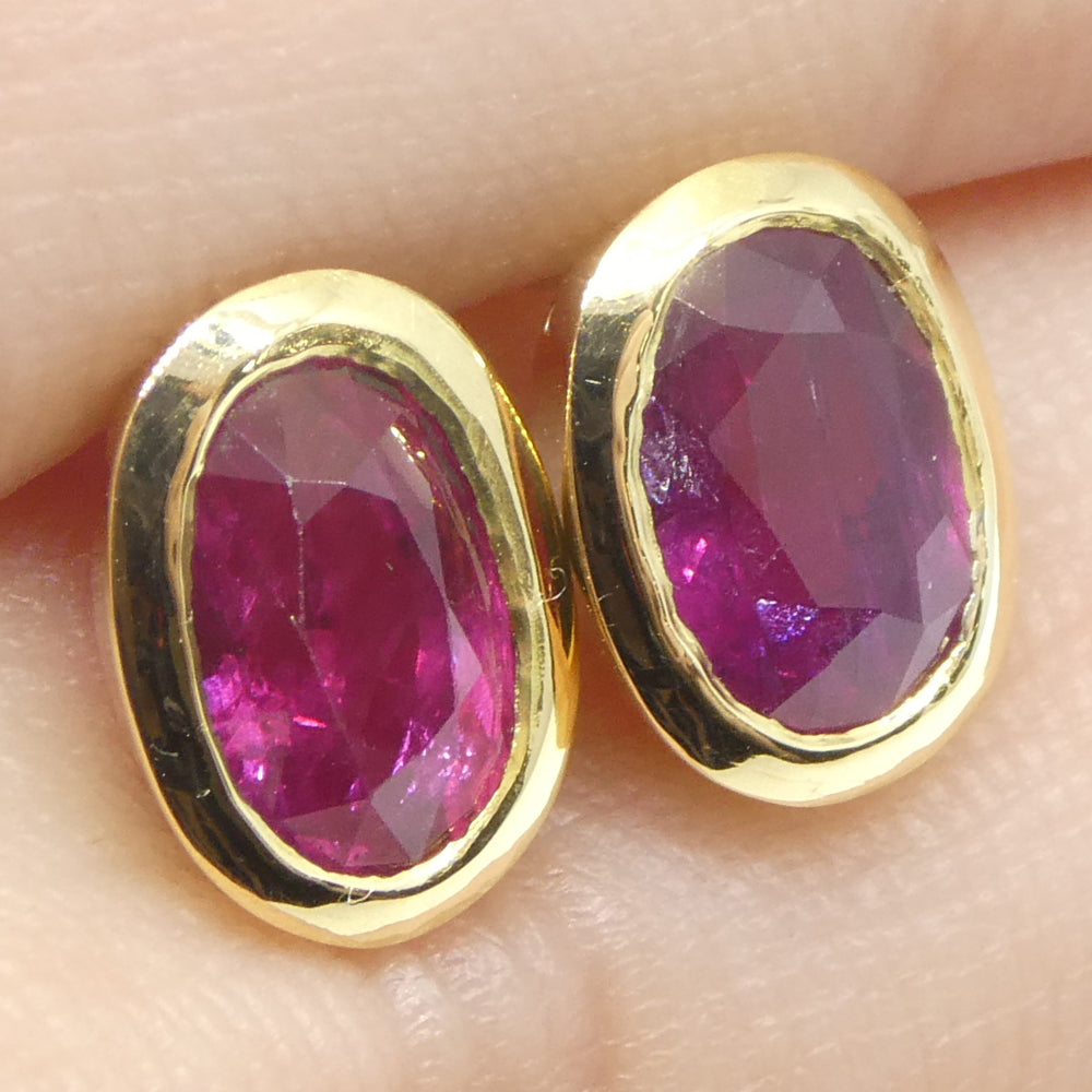 2.27ct Oval Red Ruby Stud Earrings set in 14k Yellow Gold - Skyjems Wholesale Gemstones