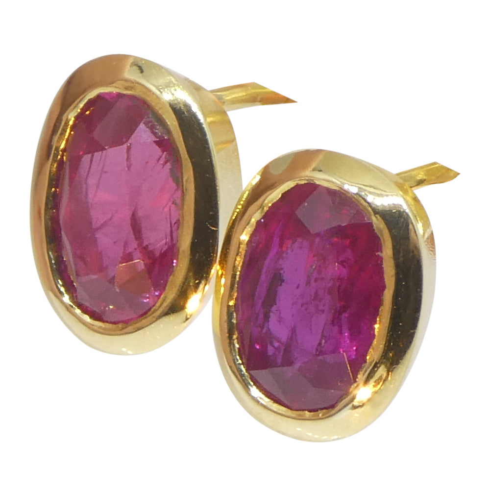 2.27ct Oval Red Ruby Stud Earrings set in 14k Yellow Gold - Skyjems Wholesale Gemstones