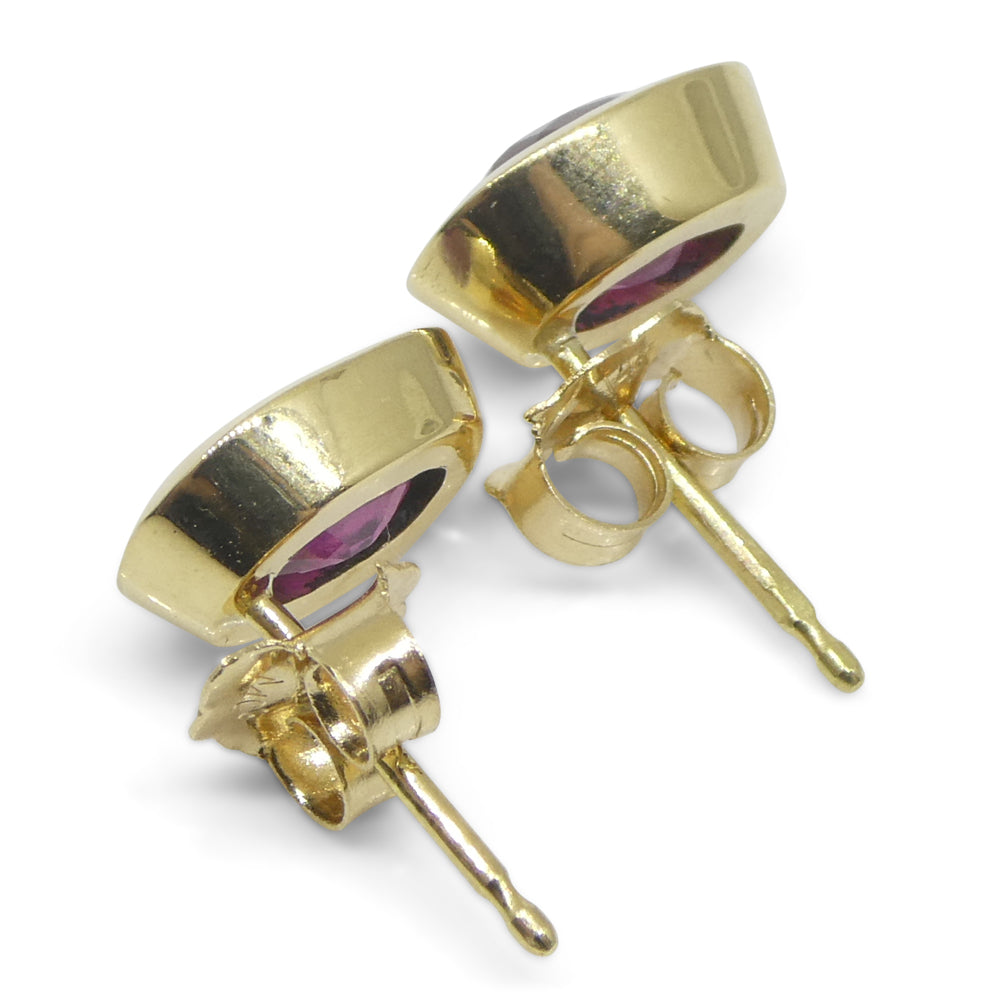 2.27ct Oval Red Ruby Stud Earrings set in 14k Yellow Gold - Skyjems Wholesale Gemstones