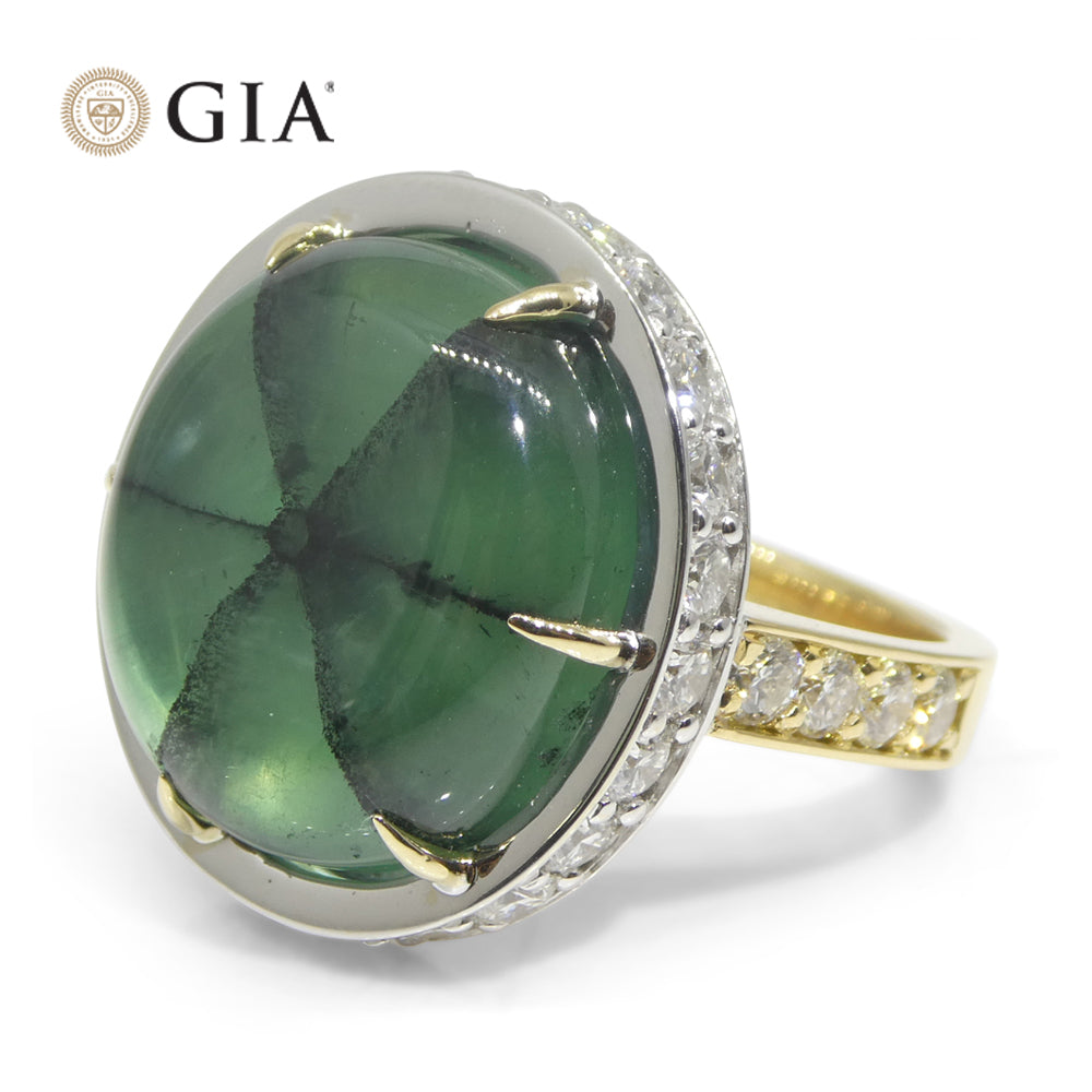 16.51ct Trapiche Green Emerald (F1), Diamond Statement Ring set in 18k White/Yellow Gold, GIA Certified Colombia - Skyjems Wholesale Gemstones