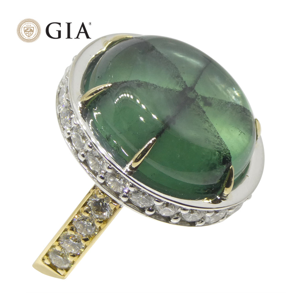 16.51ct Trapiche Green Emerald (F1), Diamond Statement Ring set in 18k White/Yellow Gold, GIA Certified Colombia - Skyjems Wholesale Gemstones