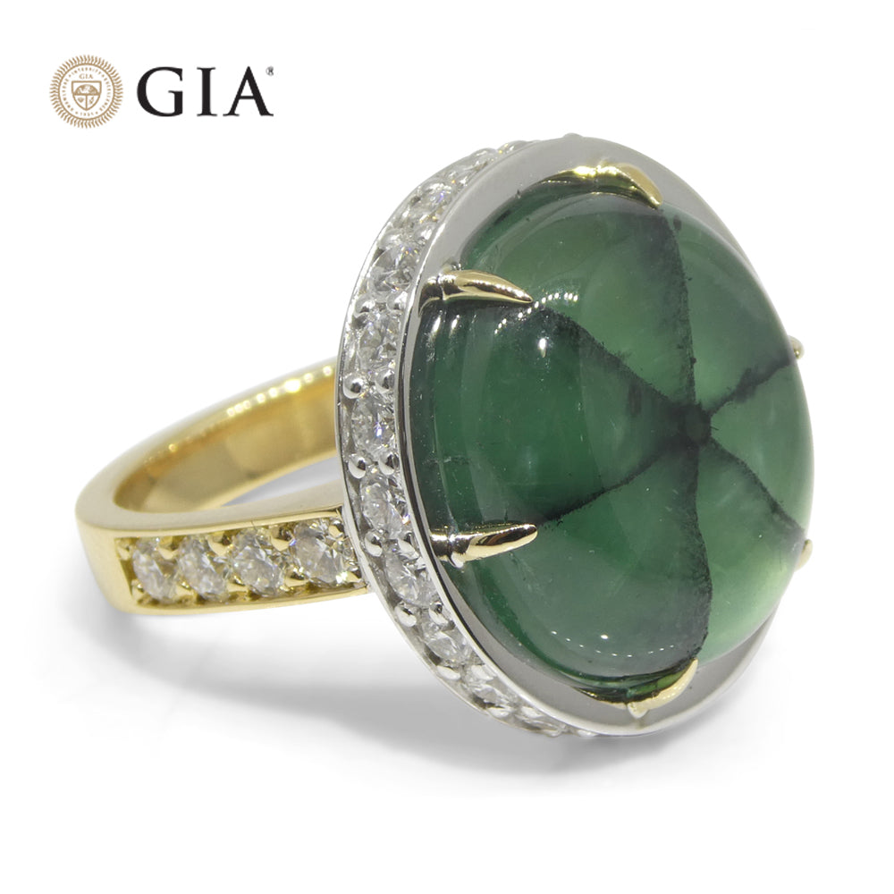 16.51ct Trapiche Green Emerald (F1), Diamond Statement Ring set in 18k White/Yellow Gold, GIA Certified Colombia - Skyjems Wholesale Gemstones