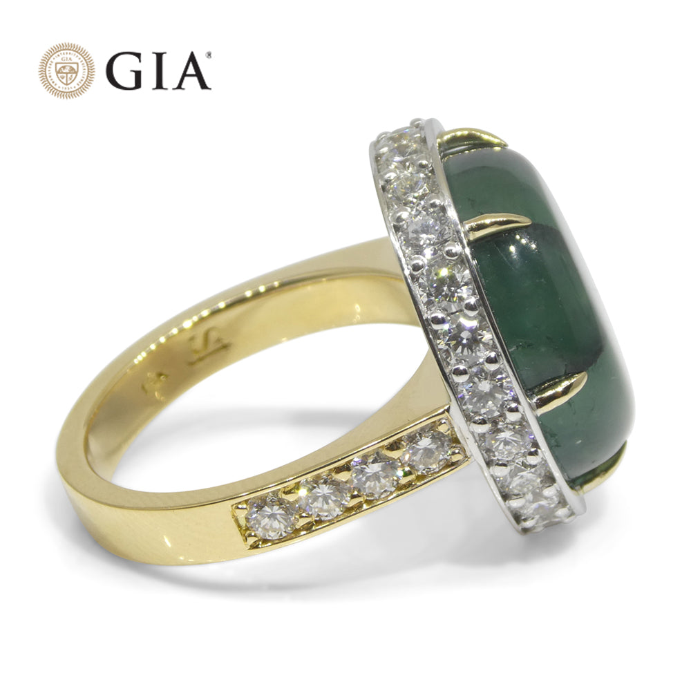 16.51ct Trapiche Green Emerald (F1), Diamond Statement Ring set in 18k White/Yellow Gold, GIA Certified Colombia - Skyjems Wholesale Gemstones