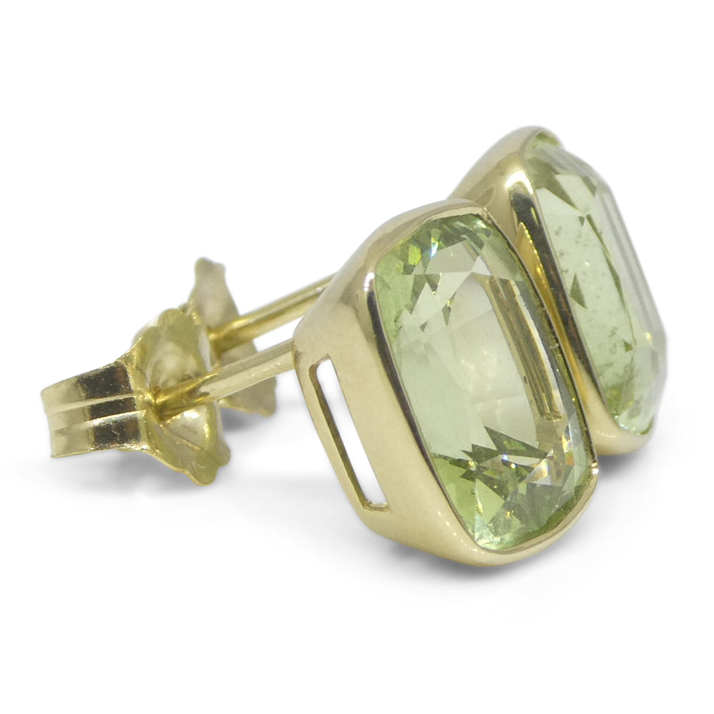 5.37ct Pair Cushion Green Merelani Mint Tsavorite Garnet Stud Earrings set in 14k Yellow Gold - Skyjems Wholesale Gemstones