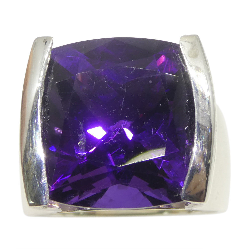 19.53ct Cushion Purple Amethyst Statement Ring set in Sterling Silver - Skyjems Wholesale Gemstones