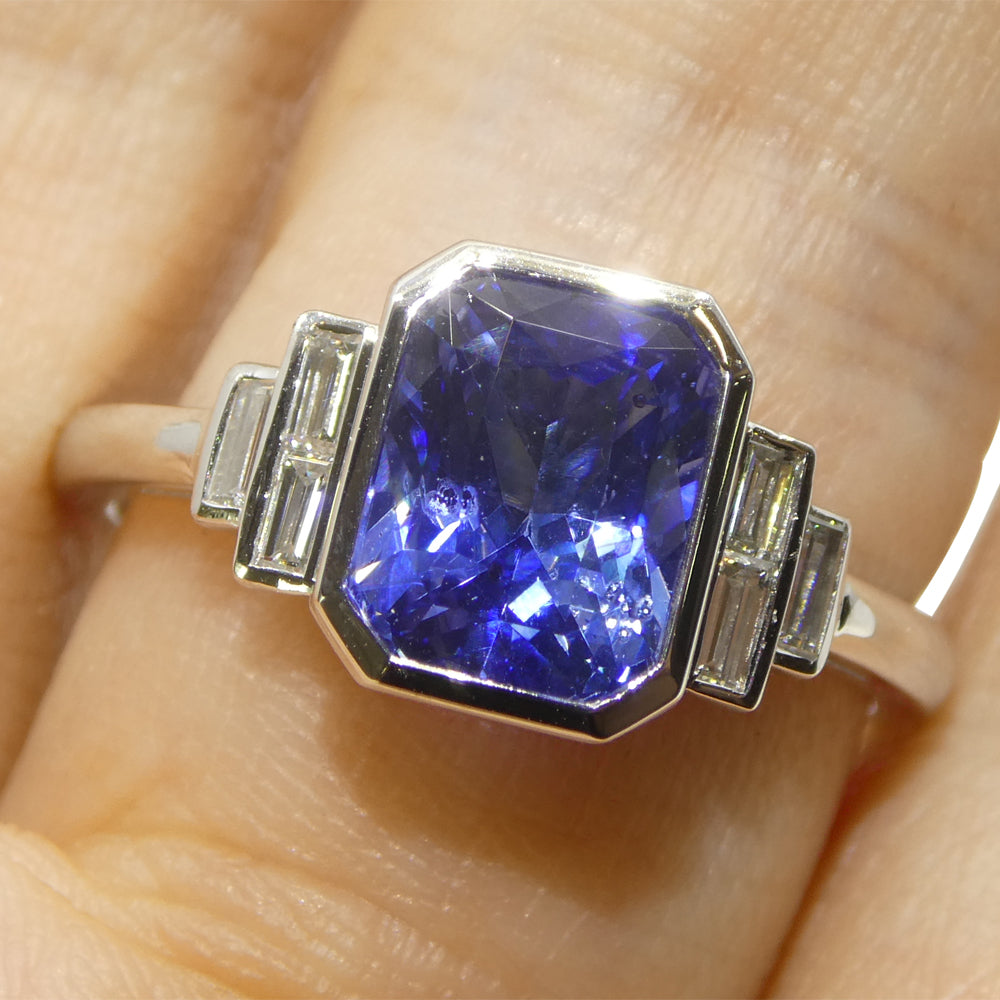 2.54ct Blue Sapphire, Diamond Ring set in 18k White Gold, GIA Certified Sri Lanka - Skyjems Wholesale Gemstones