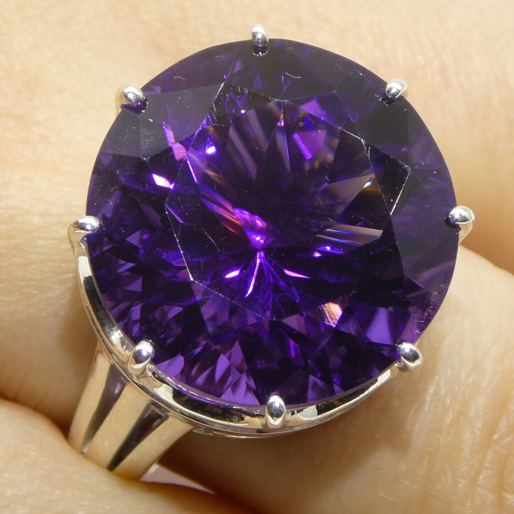 20.62ct Round Purple Amethyst Statement Crown Ring set in Sterling Silver - Skyjems Wholesale Gemstones